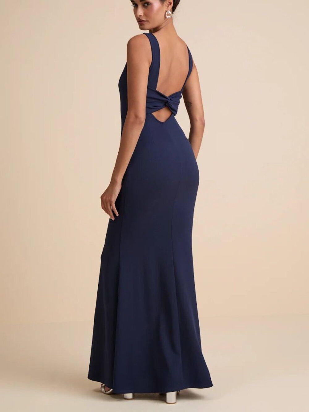 Lulus Love In Your Eyes Navy Knotted Mermaid Maxi Dress Size Small